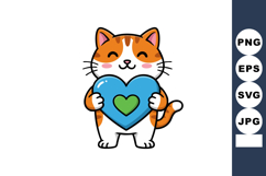 Cute cat holding blue heart with green heart inside adorable Product Image 1
