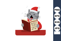 Cat Singing Christmas Carol Wearing Santa Hat with Music She Product Image 1