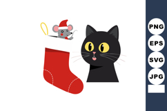 Black cat surprised by mouse in red Christmas stocking festi Product Image 1