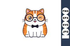 Cute orange and white cat wearing black bow tie and winking Product Image 1