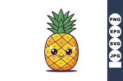 Pineapple with cute smiling face kawaii style vector illustr Product Image 1
