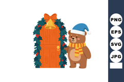 Christmas teddy bear wearing blue hat and striped scarf stan Product Image 1