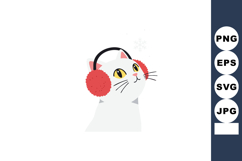 White cat wearing red earmuffs looking up winter season vect Product Image 1