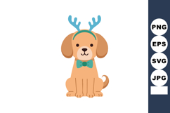 Cute dog with blue antler headband and bow tie sitting facin Product Image 1