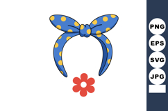 Blue polka dot headband with knot and red flower vector grap Product Image 1