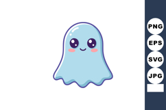 Cute blue ghost cartoon character with shiny eyes and pink c Product Image 1