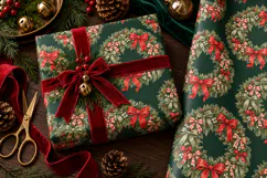 Vintage Christmas Wreath PNG, Red Bow Holiday Sublimation Product Image 4