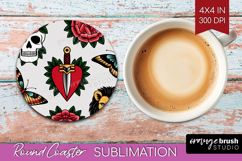 Traditional Tattoo Round Coaster - Tattoo Coaster PNG Product Image 1