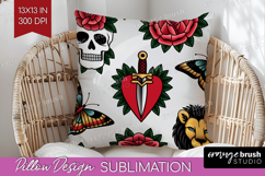 Traditional Tattoo Pillow Sublimation - Tattoo Pillow Cover Product Image 1