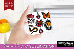 Traditional Tattoo Magnet Sublimation - Tattoo Square Magnet Product Image 1
