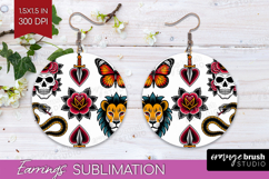 Traditional Tattoo Round Earrings - Tattoo PNG Sublimation Product Image 1