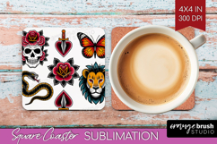 Traditional Tattoo Square Coaster - Tattoo Coaster PNG Product Image 1