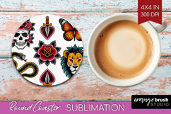 Traditional Tattoo Round Coaster - Tattoo Coaster PNG Product Image 1