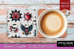 Traditional Tattoo Square Coaster - Tattoo Coaster PNG Product Image 1