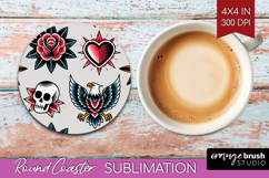 Traditional Tattoo Round Coaster - Tattoo Coaster PNG Product Image 1