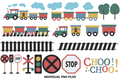 Vintage Train Clipart PNG Retro Railway Set Product Image 1