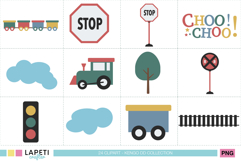 Vintage Train Clipart PNG Retro Railway Set Product Image 3