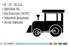 Black locomotive silhouette with large wheels and simple clean shapes