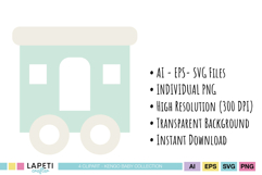 Simple train track graphic for children’s party stationery.