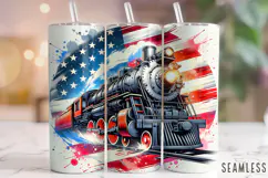 Patriotic Train Tumbler Wrap, USA Flag Train Tumbler, Retro Product Image 1