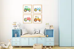 watercolor tractor, kids nursery art, boys birthday, nursery decor, baby shower invite, farm clipart, nursery decor diy, scrapbooking art, construction truck, farm vehicle, tractor png, digital download, green tractor, red tractor, blue tractor