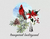 Watercolor Christmas clipart with cardinal bird. Sublimation Product Image 3
