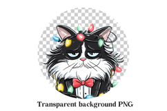 Grumpy Tuxedo Cat Clipart PNG - Cat in Christmas Lights Product Image 2