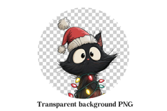 Funny Black Cat Tangled in Lights Clipart PNG Product Image 2