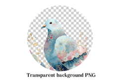 Watercolor Dove Clipart PNG - Gold and Blue Floral Bird Art Product Image 2