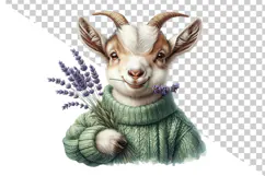Cute Baby Goat with Lavender Clipart PNG Product Image 2