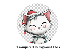 Cute White Cat Tangled in Lights Clipart PNG Product Image 2