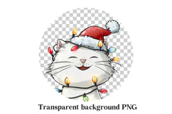 Cute Santa Hat Cat Tangled in Lights Clipart PNG Product Image 2