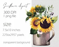 Watercolor sunflower clipart. Sublimation PNG Product Image 4