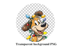 Happy Tan Dog Clipart PNG - Puppy in Christmas Lights Product Image 2