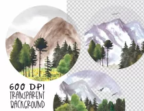 Watercolor mountain landscape clipart. Sublimation PNG fores Product Image 7