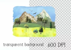 Watercolor mountain landscape clipart. Mountain scenery Product Image 2