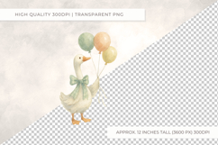 Watercolour Goose and Balloons Clipart PNG Gender Neutral Product Image 2