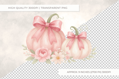 Pink Pumpkins and Bows Clipart PNG Coquette Fall Floral Product Image 2