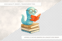 Bookworm Wearing Glasses Clipart PNG Worm Reading a Book Product Image 2