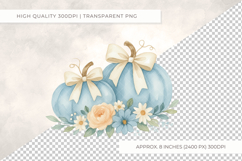 Blue Pumpkins and Bows Clipart PNG Coquette Fall Floral Product Image 3