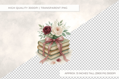 Watercolour Book Stack Floral Clipart PNG Vintage Bookish Product Image 3