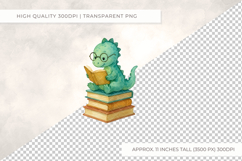 Watercolour Baby Dinosaur Reading Books Clipart PNG Product Image 2