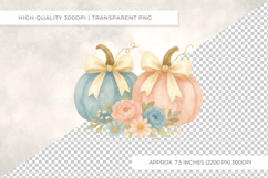 Pink and Blue Pumpkins and Bows Clipart PNG Coquette Fall Product Image 2