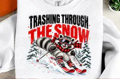 Trashing Through the Snow Funny Christmas Raccoon Skiing Des Product Image 2