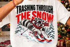 Trashing Through the Snow Funny Christmas Raccoon Skiing Des Product Image 3