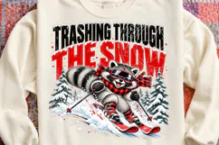 Trashing Through the Snow Funny Christmas Raccoon Skiing Des Product Image 4
