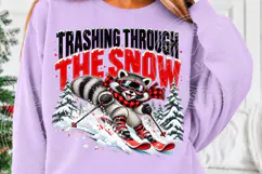 Trashing Through the Snow Funny Christmas Raccoon Skiing Des Product Image 5