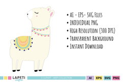 Side-facing llama graphic for road trip journals, travel diaries and page accents