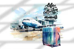 travel, airport, airplane, luggage, suitcase, vacation, tourism, journey, adventure, flight, travel concept, watercolor illustration, digital art, memories, tumbler, sublimation, sea, vacation, beach, palm, ocean, summer, money, rest, 