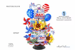 Tiered Tray 4th of July watercolor png sublimation Digital Product Image 1